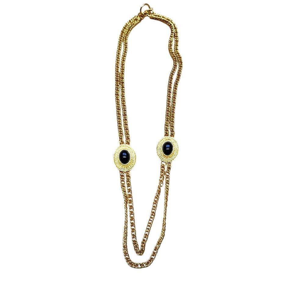 Gold & Black Double Strand Necklace 35" Long